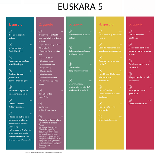 Euskara 5 Aurkibidea